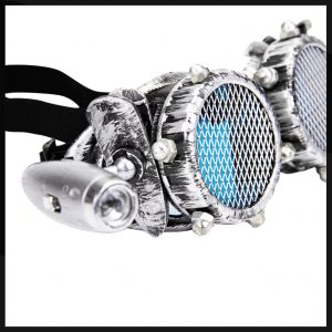 Steampunk goggles bril LED lampjes gaas zilver