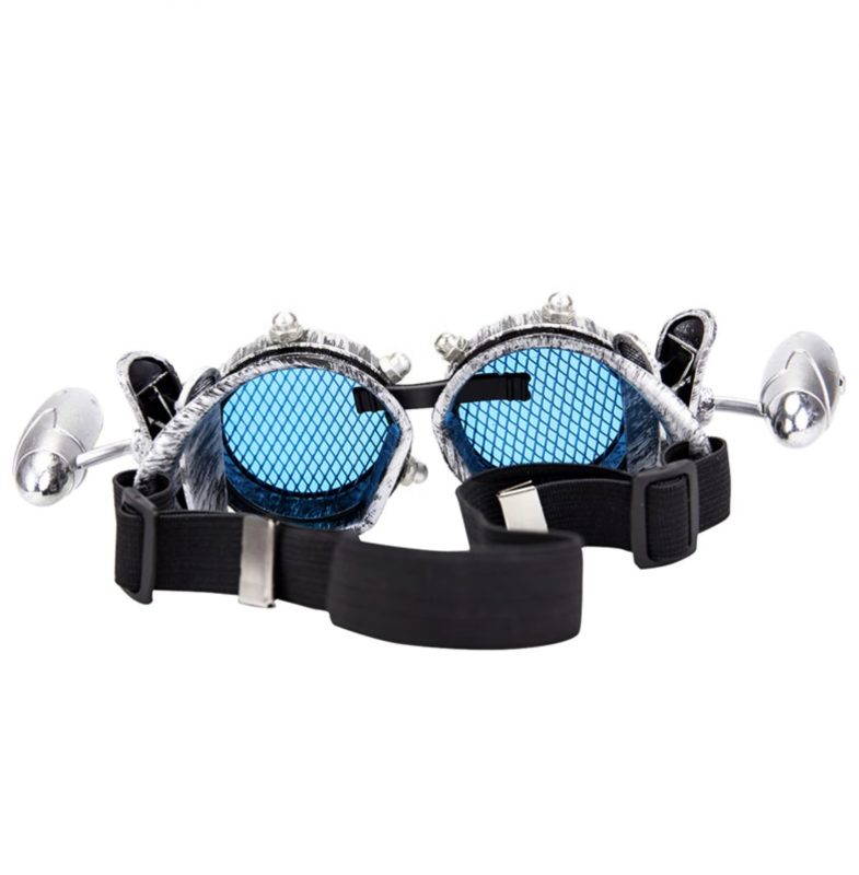 Steampunk goggles bril LED lampjes gaas zilver