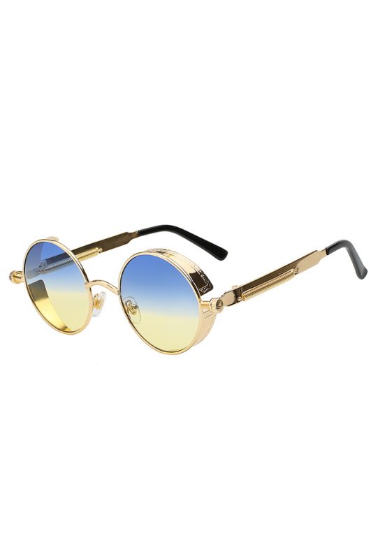 Steampunk ronde bril blauw geel goud