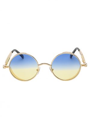 Steampunk ronde bril blauw geel goud