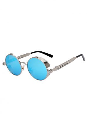Steampunk ronde zonnebril blauw zilver