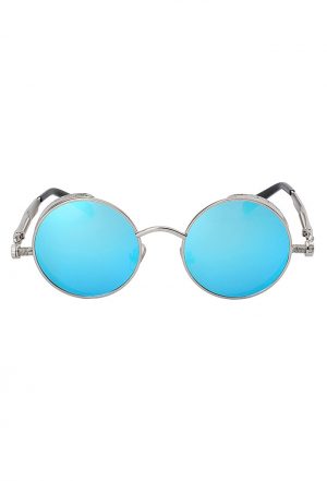 Steampunk ronde zonnebril blauw zilver