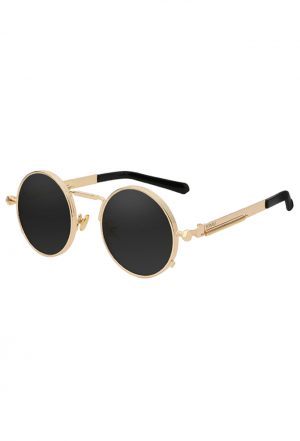Steampunk ronde zonnebril goud zwart hipster