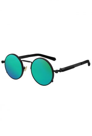 Steampunk ronde zonnebril groen hipster zwart