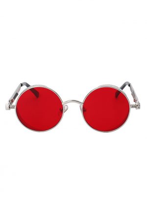 Steampunk ronde zonnebril rood zilver