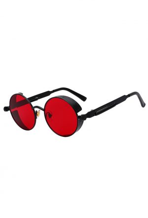 Steampunk ronde zonnebril rood bril rode glazen zwart
