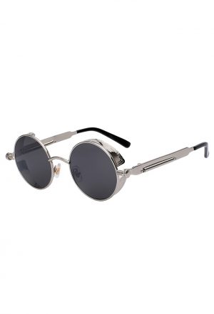 Steampunk ronde zonnebril zwart zilver