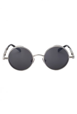 Steampunk ronde zonnebril zwart zilver
