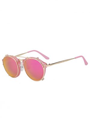 Steampunk zonnebril roze clip on voorzet