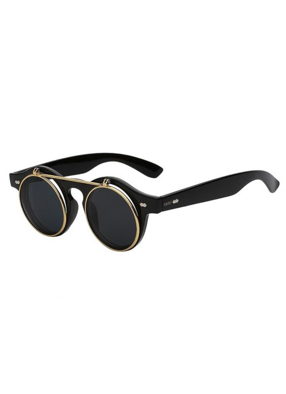 Steampunk zonnebril vintage mat zwart flip up