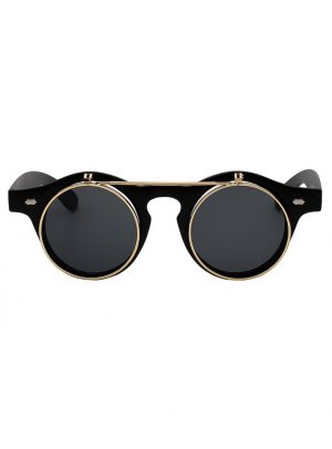 Steampunk zonnebril vintage mat zwart flip up