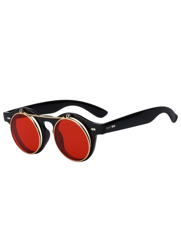 Steampunk zonnebril vintage rode glazen flip up