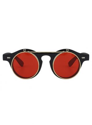 Steampunk zonnebril vintage rode glazen flip up
