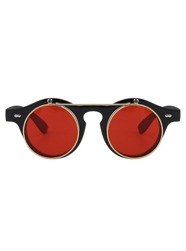 Steampunk zonnebril vintage rode glazen flip up