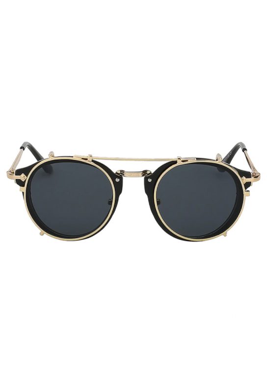 Steampunk zonnebril zwart clip on voorzet