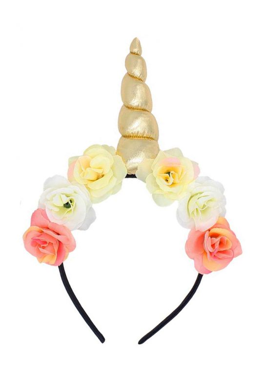 Unicorn eenhoorn haarband bloemen goud