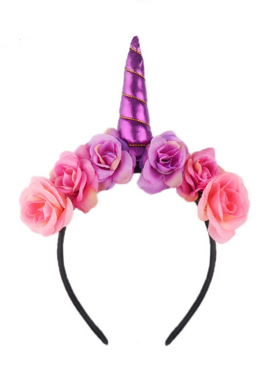 Unicorn eenhoorn haarband bloemen paars