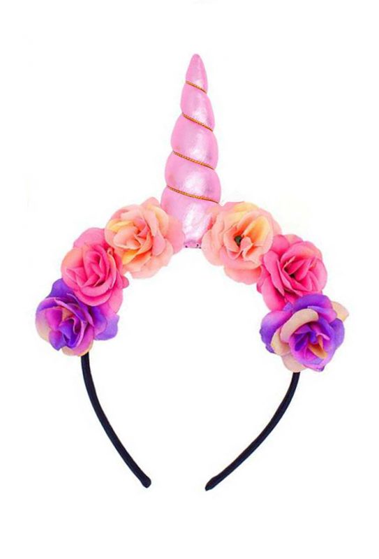 Unicorn eenhoorn haarband bloemen roze