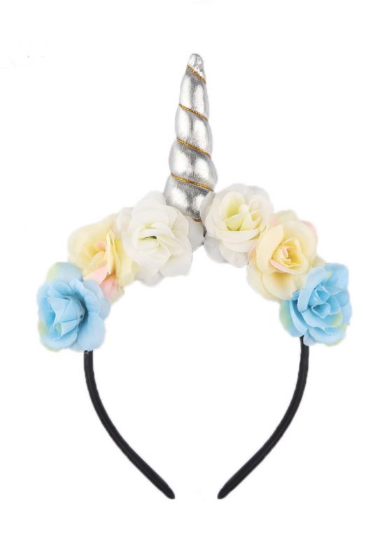 Unicorn eenhoorn haarband bloemen zilver