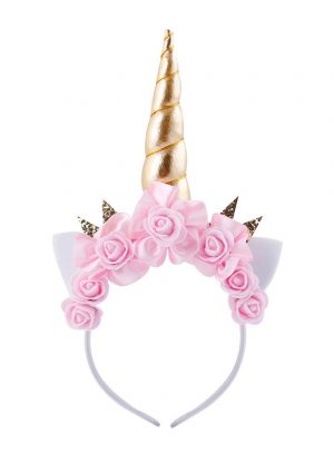 Eenhoorn haarband unicorn diadeem goud licht roze bloemetjes