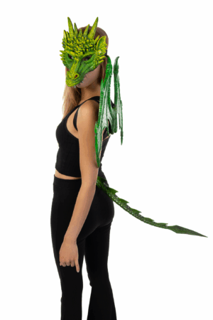 Verkleed Set Groene Draak Masker Vleugels Staart Sprookje 3