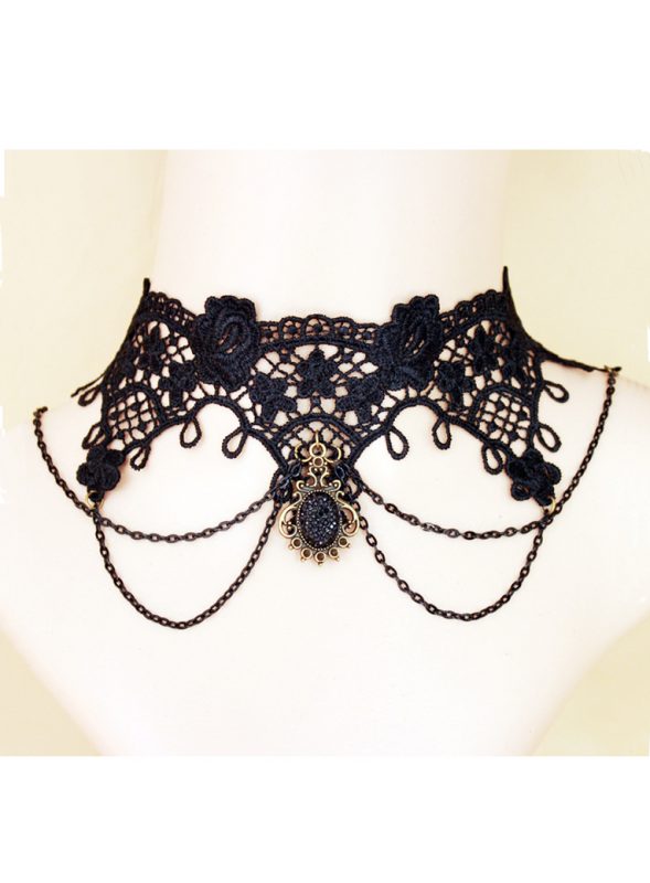 Victoriaanse Steampunk choker kant ketting zwart