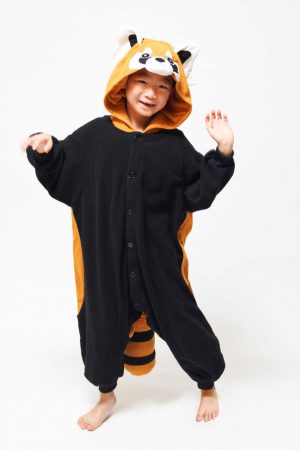 Bruine Wasbeer Onesie Kind Rode Panda Kinder Kostuum Pak