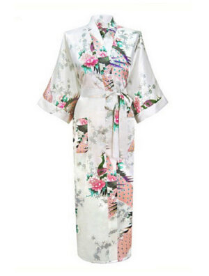 Witte kimono satijn Japanse satijnen badjas kamerjas geisha ochtendjas yukata