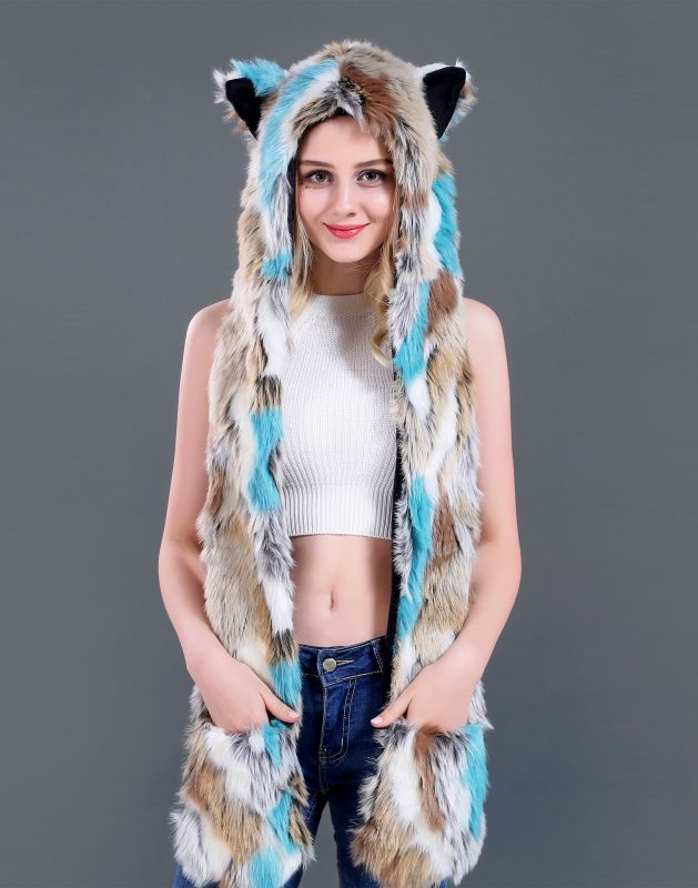 Wolf muts lapjes hood spirit blauw bruin