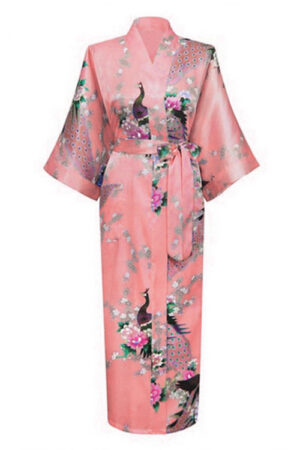Zalm Roze Kimono Satijn Japanse Badjas Kamerjas Geisha Ochtendjas Yukata