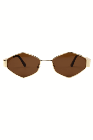 Zeshoek Influencer Zonnebril Goud Bruin Dames Vintage Smal Retro 1