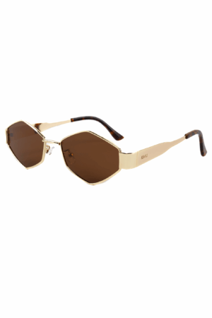 Zeshoek Influencer Zonnebril Goud Bruin Dames Vintage Smal Retro