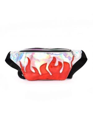 Zilveren heuptasje fanny pack rode vlammen