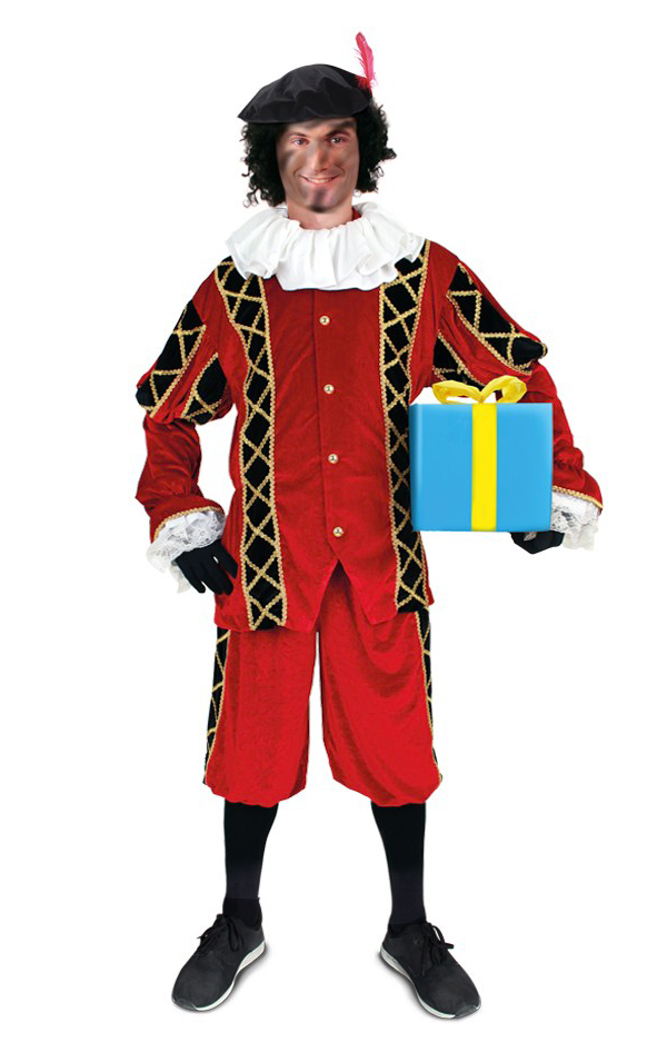 Draai vast Mangel scheuren Zwarte Piet pak kostuum rood zwart fluweel kopen? FeestinjeBeest.nl