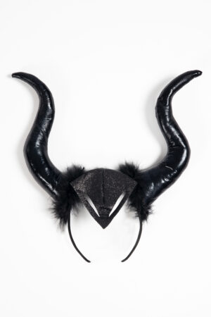 Zwarte hoorns maleficent haarband heks diadeem dons glossy