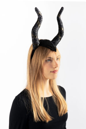 Zwarte hoorns maleficent haarband heks diadeem zilver glitter