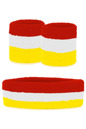 Setje Zweetbandjes Rood Wit Geel Kind Polsband Hoofdband Oeteldonk